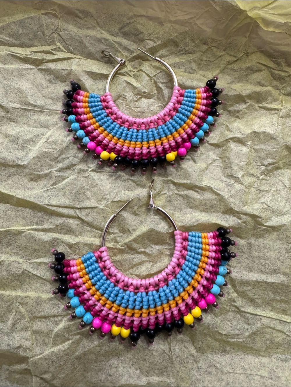 Boho Beaded Fan-Shaped Statement Earrings